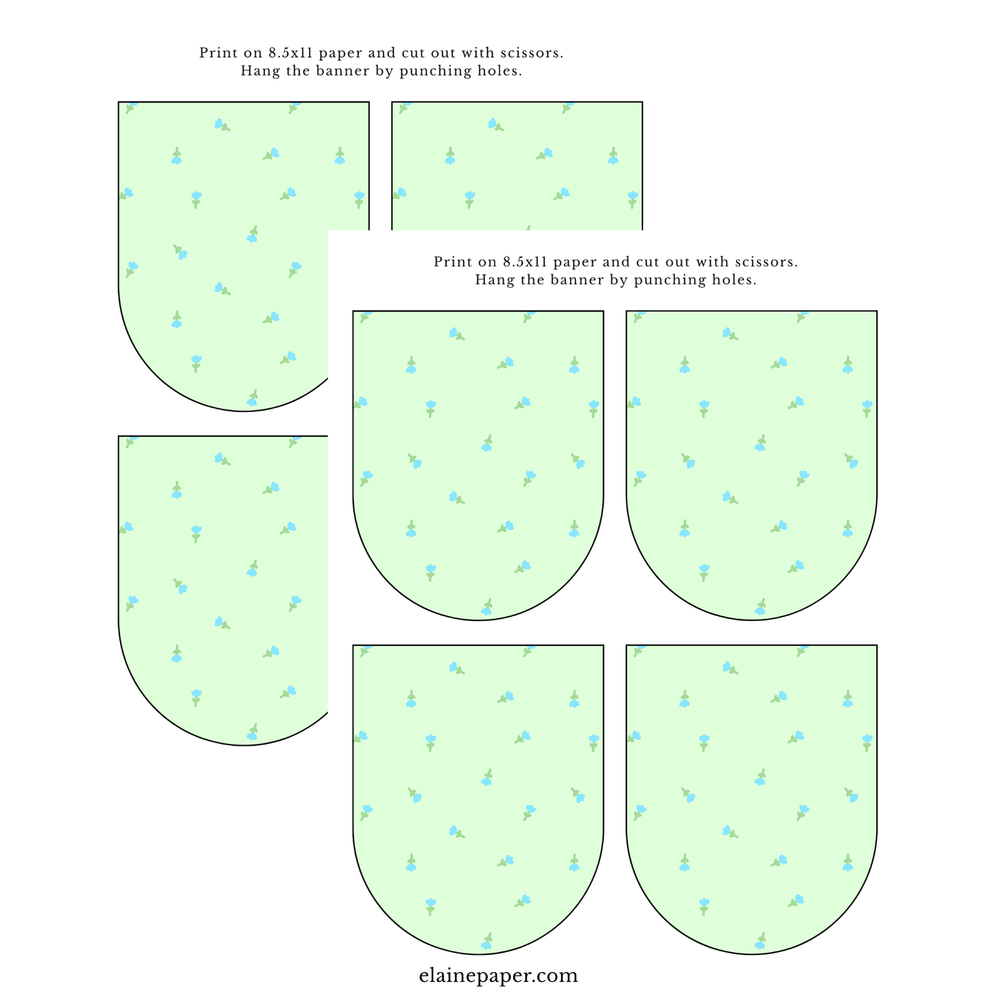 Printable Green Floral Party Paper Banner - PDF Download