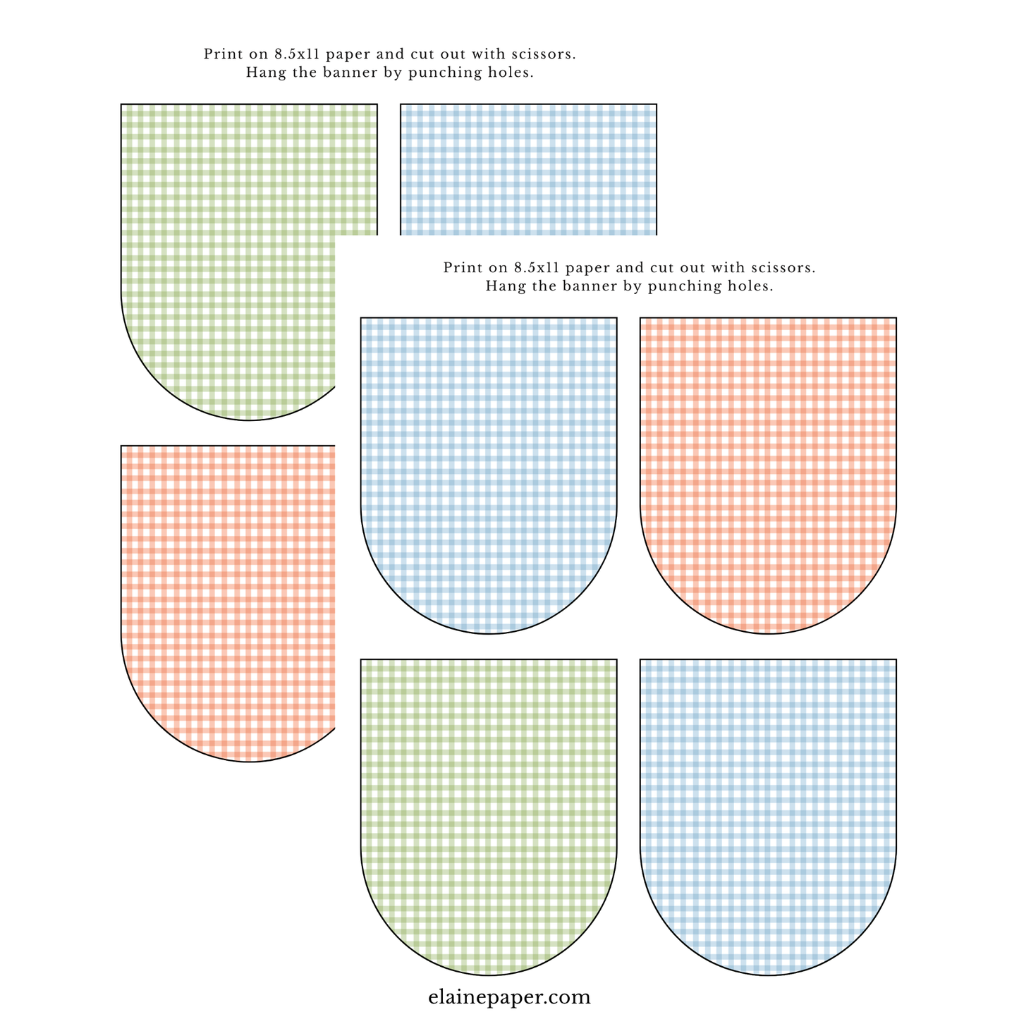 Printable Colorful Gingham Party Paper Banner - PDF Download