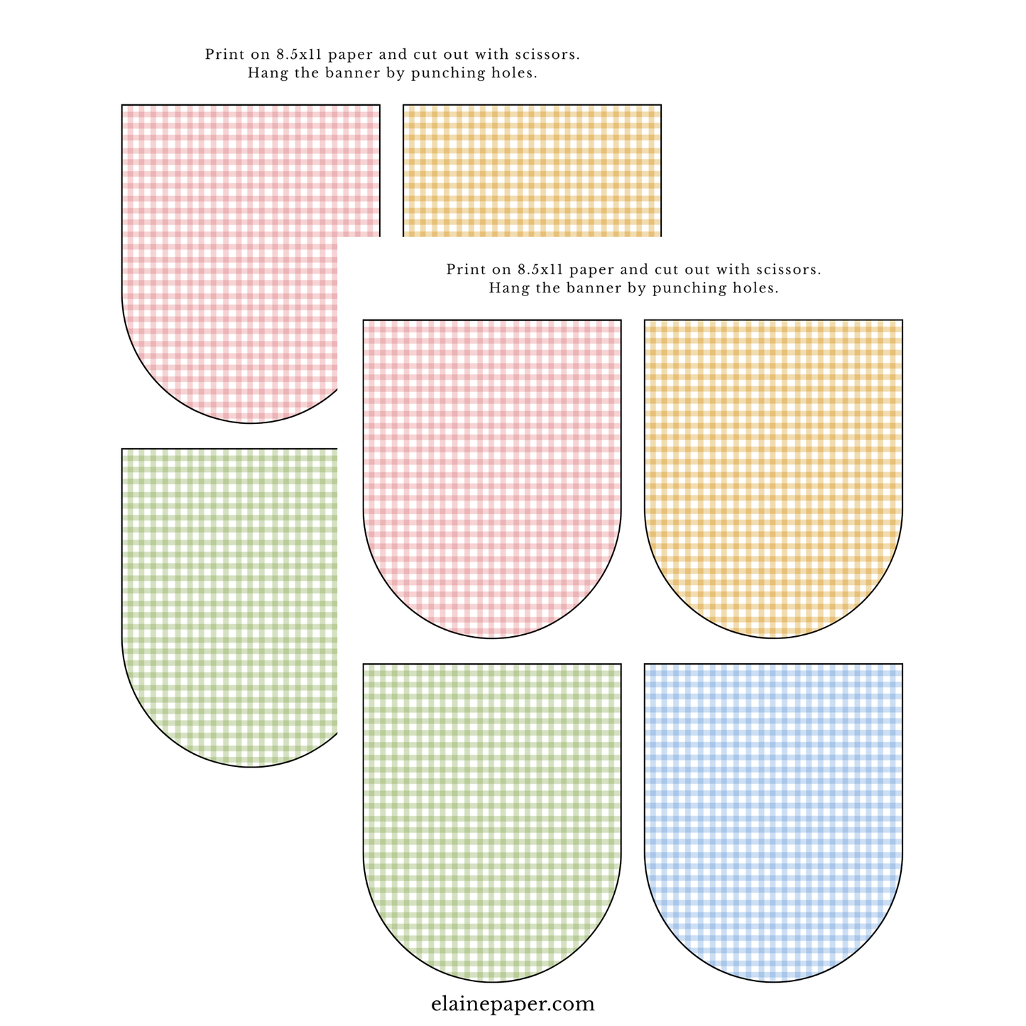 Printable Colorful Gingham Party Paper Banner - PDF Download