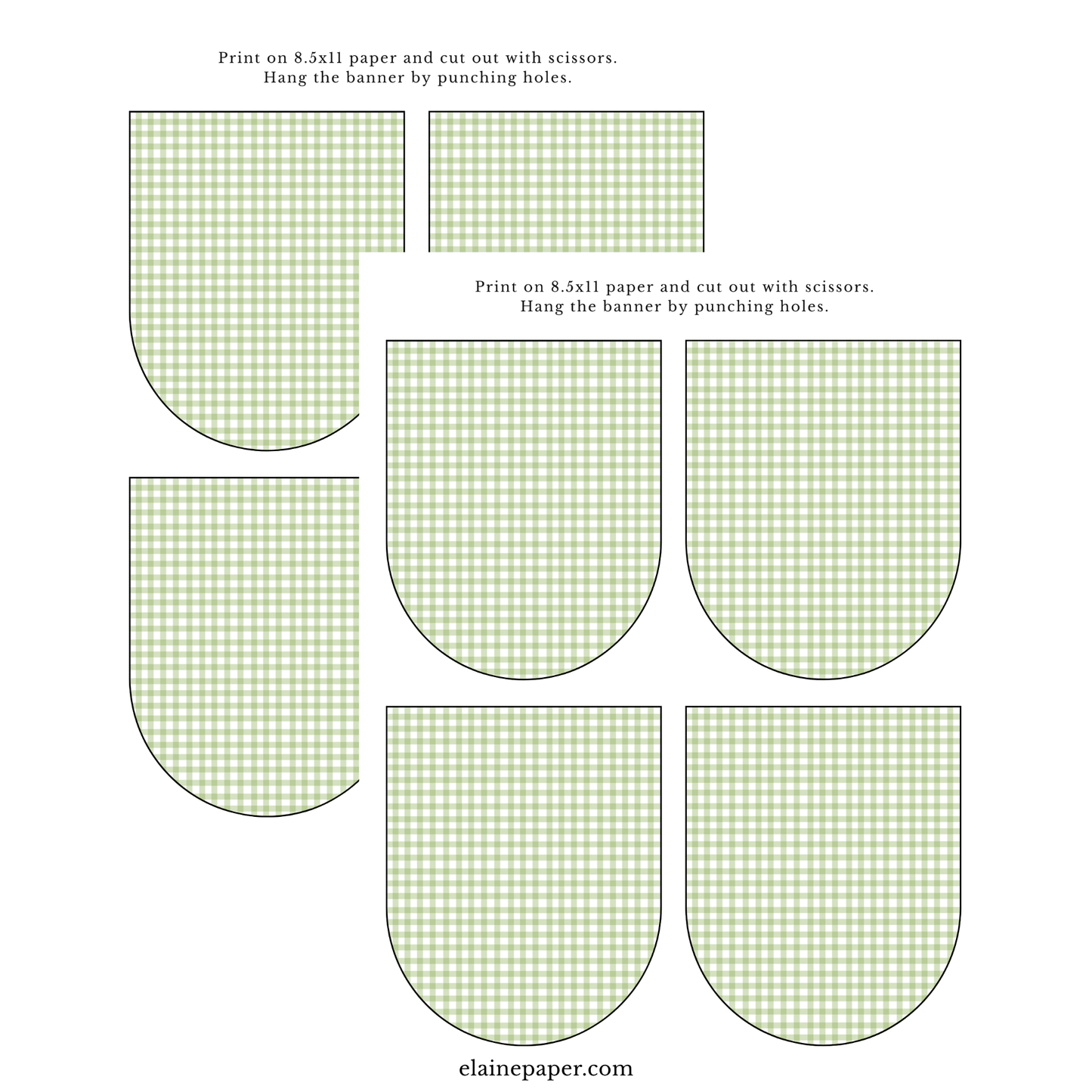 Printable Green Gingham Party Paper Banner - PDF Download