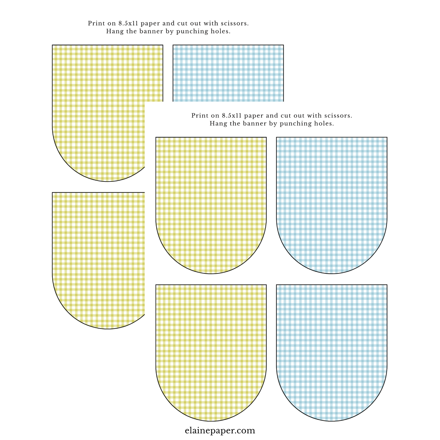 Printable Summer Gingham Party Paper Banner - PDF Download