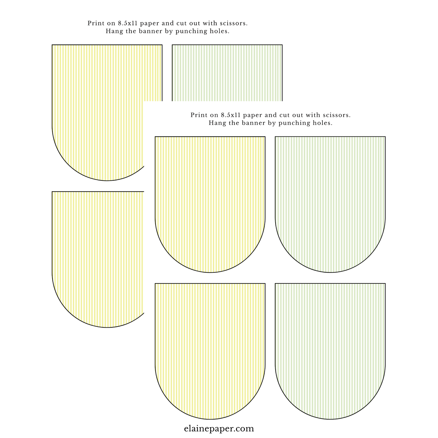 Printable Yellow and Green Stripes Summer Party Paper Banner - PDF Download