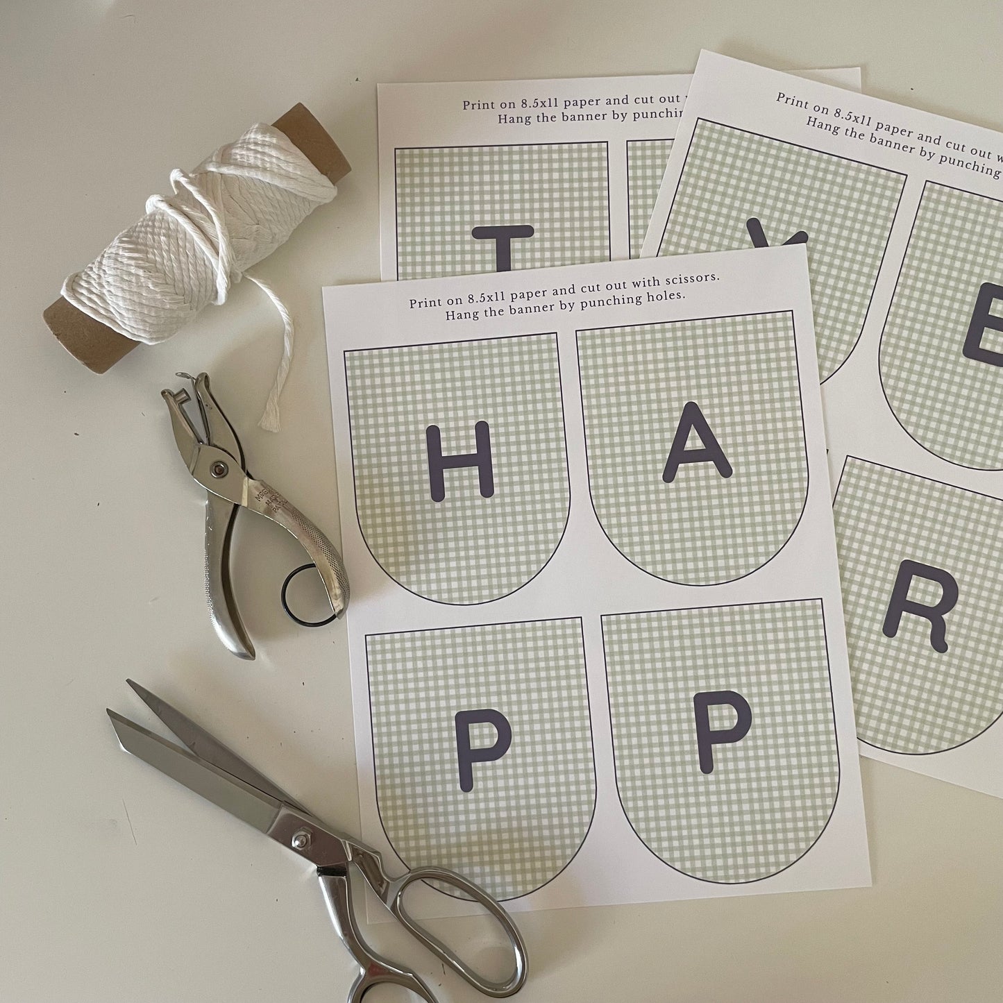 Printable Green Gingham Happy Birthday Party Paper Banner - PDF Download