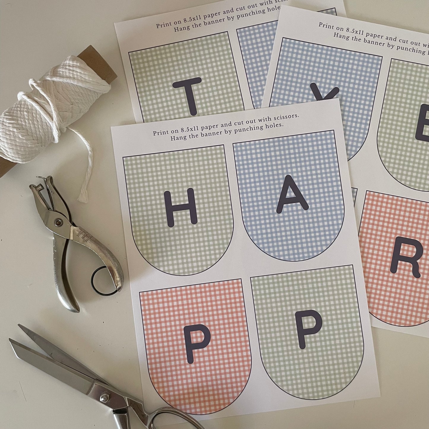 Printable Colorful Gingham Happy Birthday Party Paper Banner - PDF Download