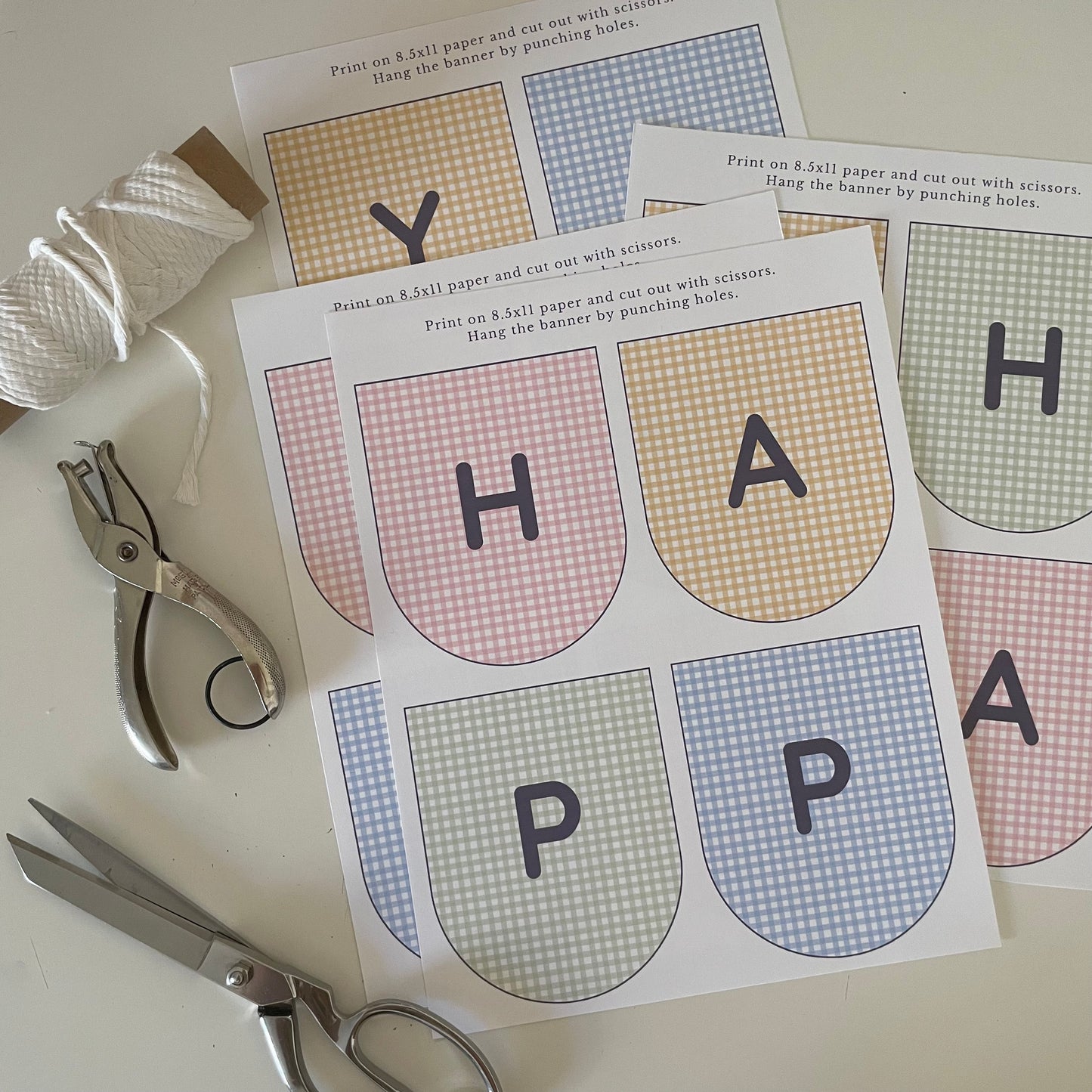 Printable Colorful Gingham Happy Birthday Party Paper Banner - PDF Download