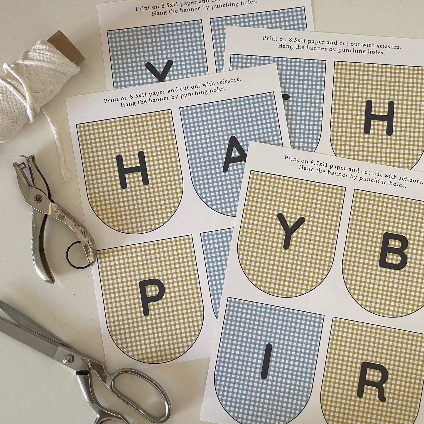 Printable Summer Gingham Happy Birthday Bunting Garland - Instant Download
