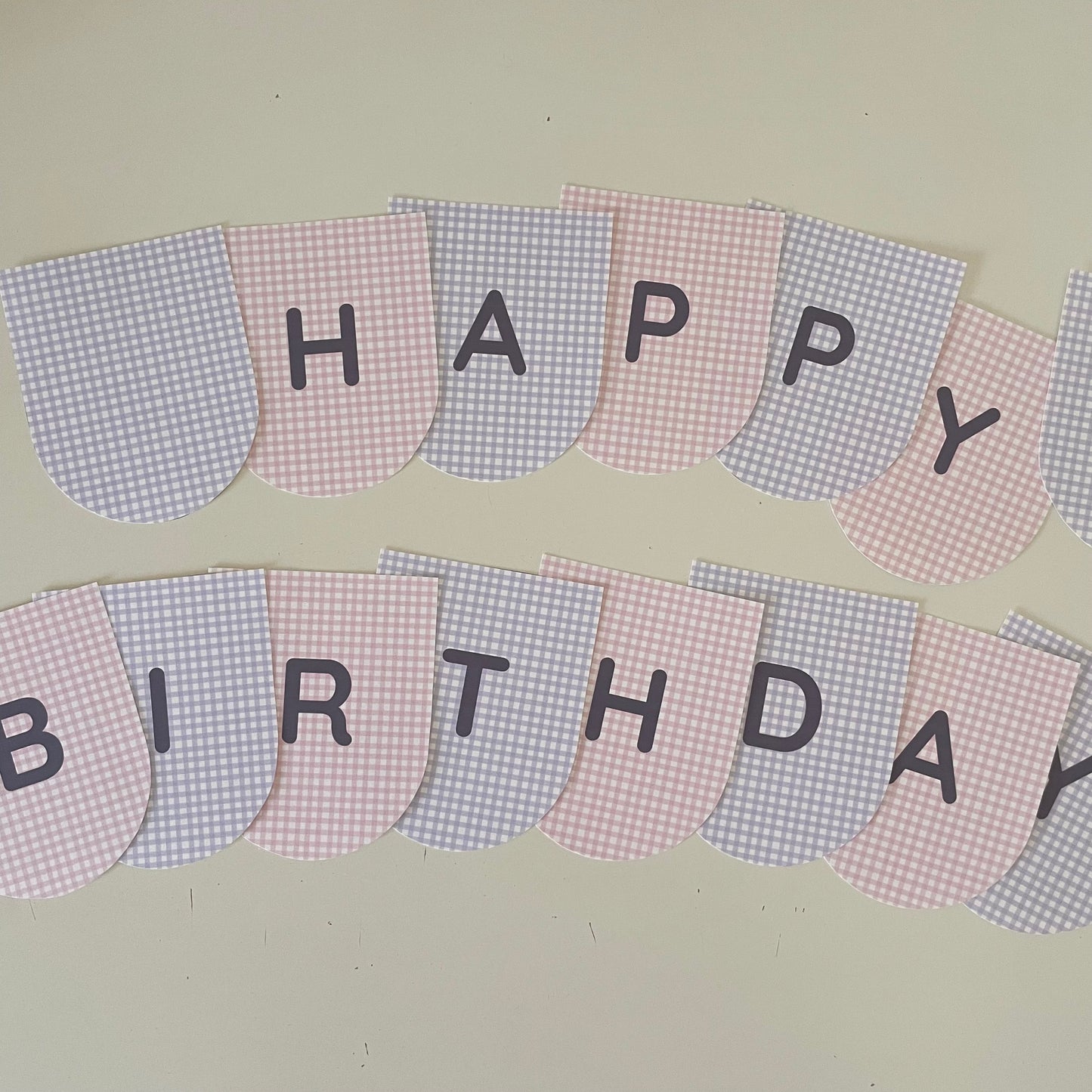 Printable Pink and Purple Gingham Happy Birthday Party Paper Banner - PDF Download