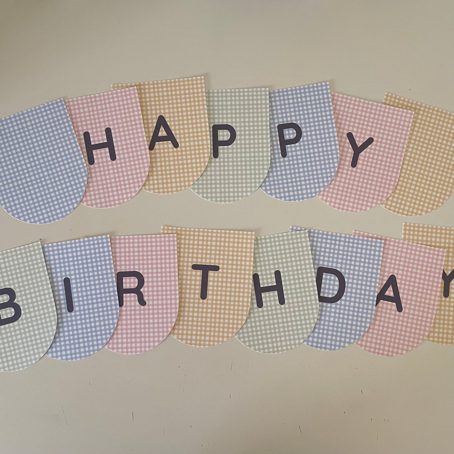 Printable Colorful Gingham Happy Birthday Party Paper Banner - PDF Download