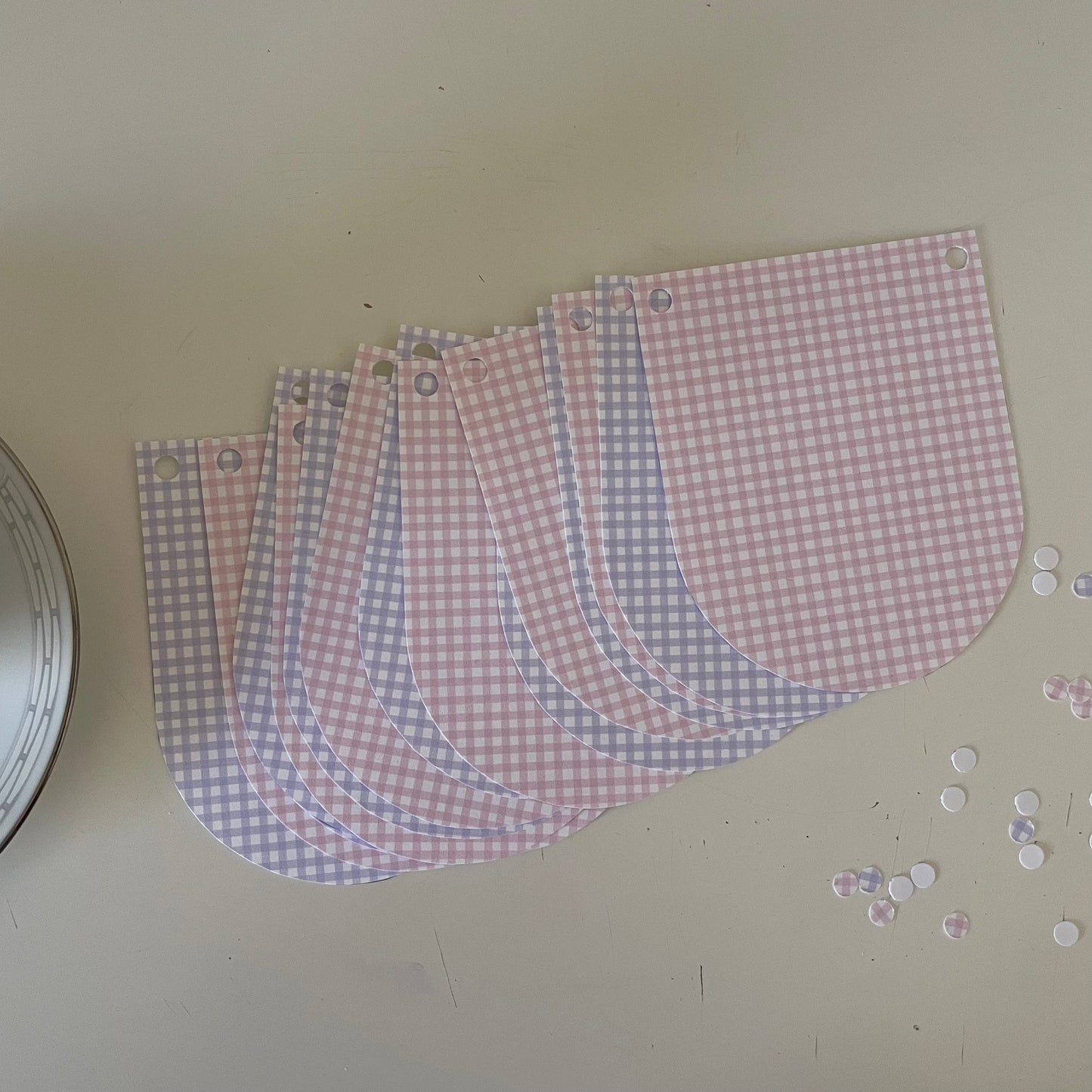 Printable Pink and Purple Gingham Happy Birthday Party Paper Banner - PDF Download