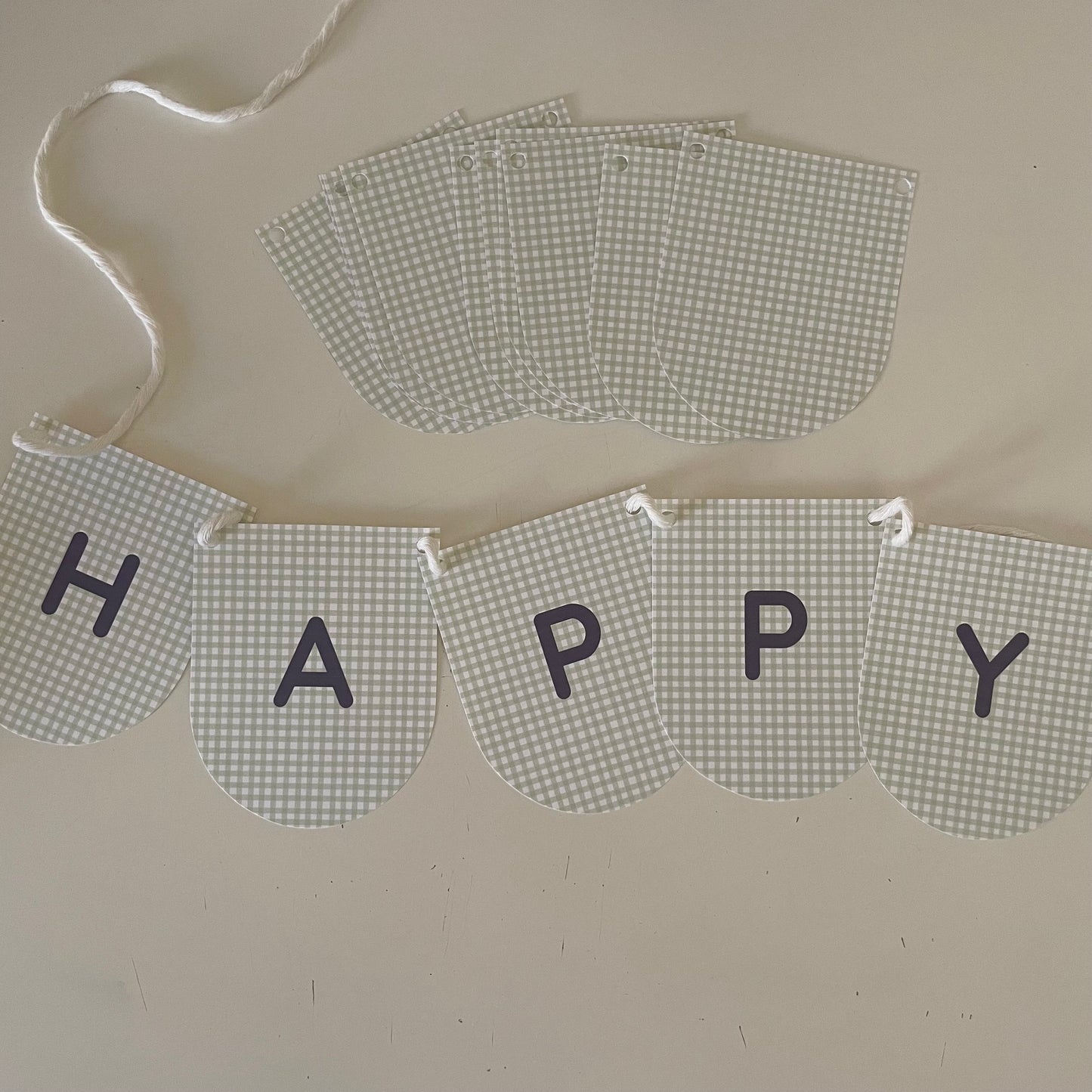 Printable Green Gingham Happy Birthday Party Paper Banner - PDF Download