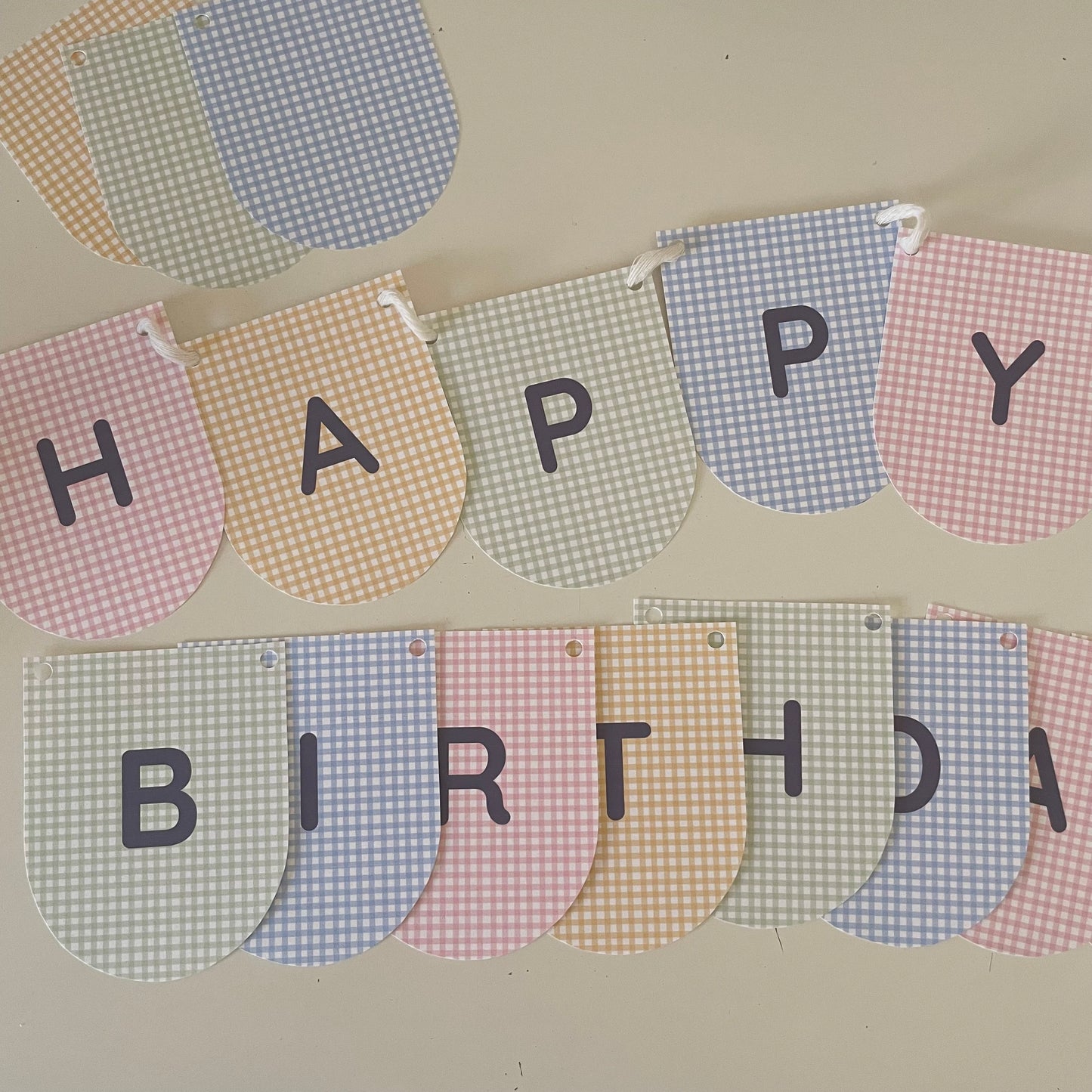 Printable Colorful Gingham Happy Birthday Party Paper Banner - PDF Download