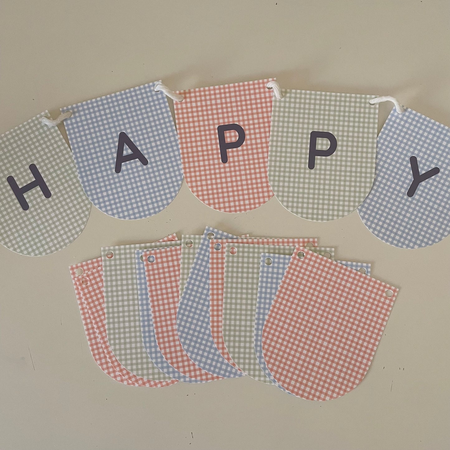 Printable Colorful Gingham Happy Birthday Party Paper Banner - PDF Download