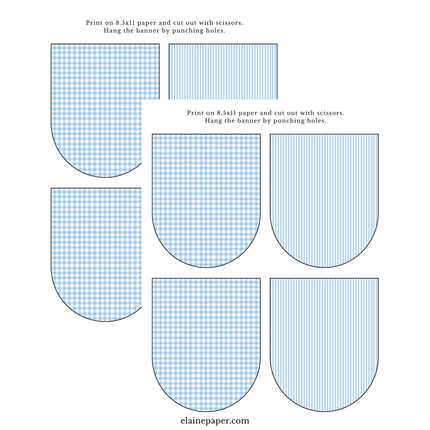 Printable Patriotic USA Blue Stripes and Gingham Fourth of July Party Paper Banner - PDF Download